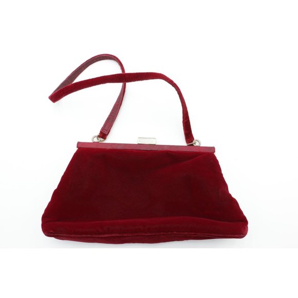 Vintage Velvet Evening Purse Bag Burgundy Hillard & Hanson Clutch Handbag - Picture 1 of 8